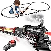 Hot Bee Train Set for Boys, Alloy Remote Control Train Sets with Steam Locomotive, Light Up Cars and Tracks, Electric Trains 