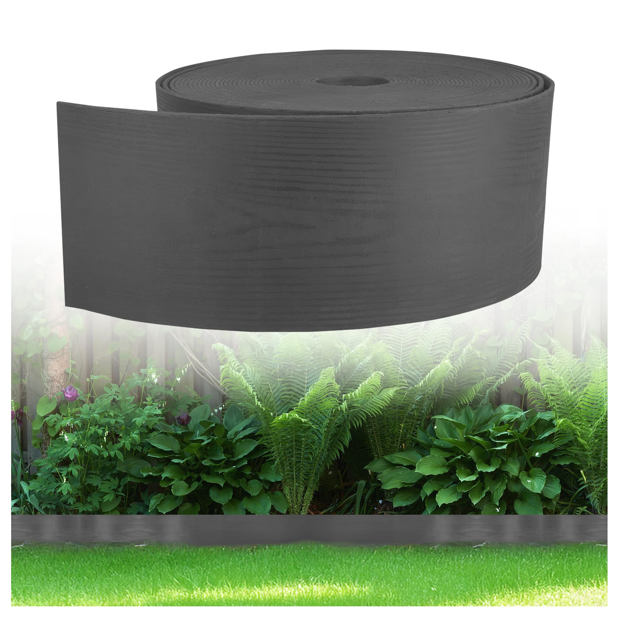 GARDENIX WoodBorder Flexible Wood Look Lawn Edging Flower Bed Border Plastic Length 10 m Height 13 cm Anthracite