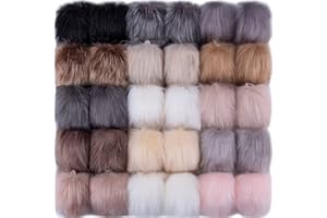 SIQUK 30 Pieces Faux Fur Pom Pom Balls Faux Fox Fur Pom Pom Fluffy Pom Pom with Elastic Loop for Hats Scarves Gloves Bags Acc