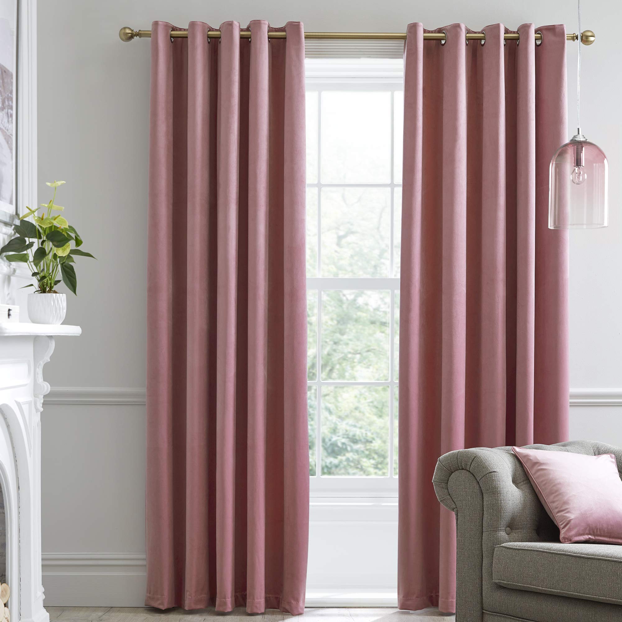 Laurence Llewelyn-Bowen - Montrose - Blackout Velvet Pair of Eyelet Curtains - 66" Width x 72" Drop (168 x 183cm) in Linen