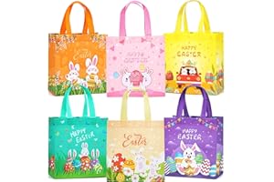 JMANNI 6 PCS Easter Gift Bags,Easter Tote Bags with Handles, Easter Treat Bags, Multifunctional Non-Woven Easter Bags for Gifts Wrapping Shopping, Easter Party Supplies