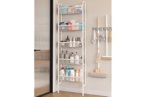 UMDONX Behind The Door Bathroom Shelf Narrow 5-Tier, Space-Saving Slim Storage Shelf Narrow Shelving Unit for Bathroom and Kitchen White