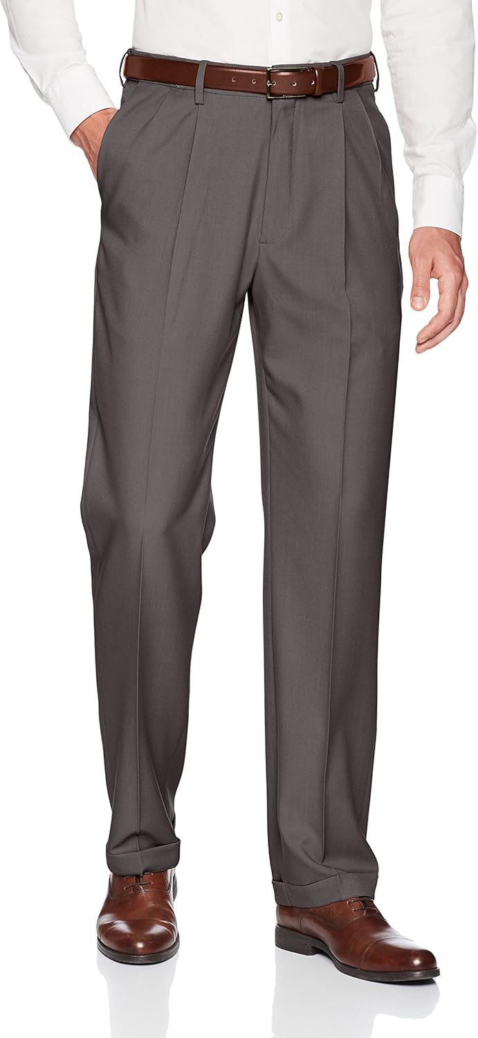 Haggar Men's Premium Comfort Classic Fit Pleat Expandable Waist Pant at  Men’s Clothing store