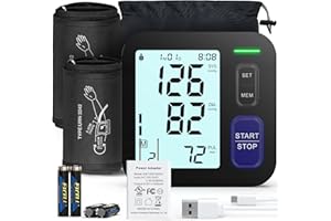 AQESO Upper Arm Blood Pressure Machine - 2 Size Cuffs, Medium/Large 9"-17" and Extra Large XL 13"-21" for Big Arms, Accurate Automatic Digital BP Machine for Home Use, Large Backlit Display, 2 Users