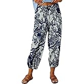 Zontroldy Linen Capri Pants for Women High Waisted Wide Leg Yoga Capris Crop Pants Sweatpants with Pockets
