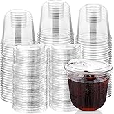 100 Sets Disposable Stemless Glasses With Strawless Sip Lids,PET Drinking Cups,Clear Plastic Coffee Cup for Iced Coffee, Smoothie, Cold Beverage, Drink Shop and Christmas Party Supply (Clear, 12 oz)