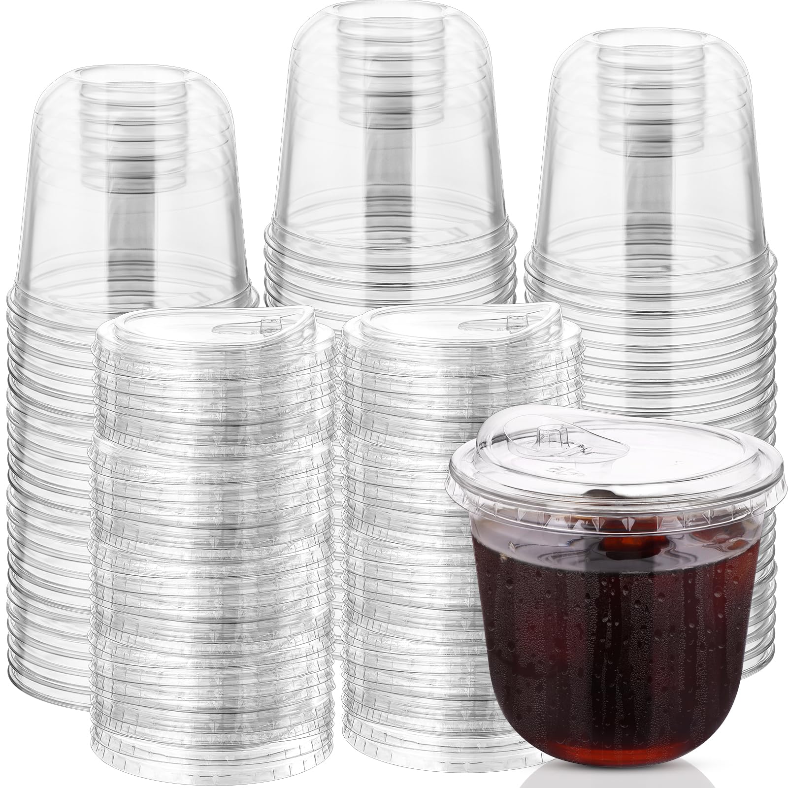 Photo 1 of 100 Sets Disposable Stemless Glasses With Strawless Sip Lids,PET Drinking Cups,Clear Plastic Coffee Cup for Iced Coffee, Smoothie, Cold Beverage, Drink Shop and Christmas Party Supply (Clear, 12 oz)