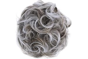 CAISHA Big Hairpiece Scrunchy Updo Bridal Hairstyle curly Messy Bun Light Brown Gray Mix G24E