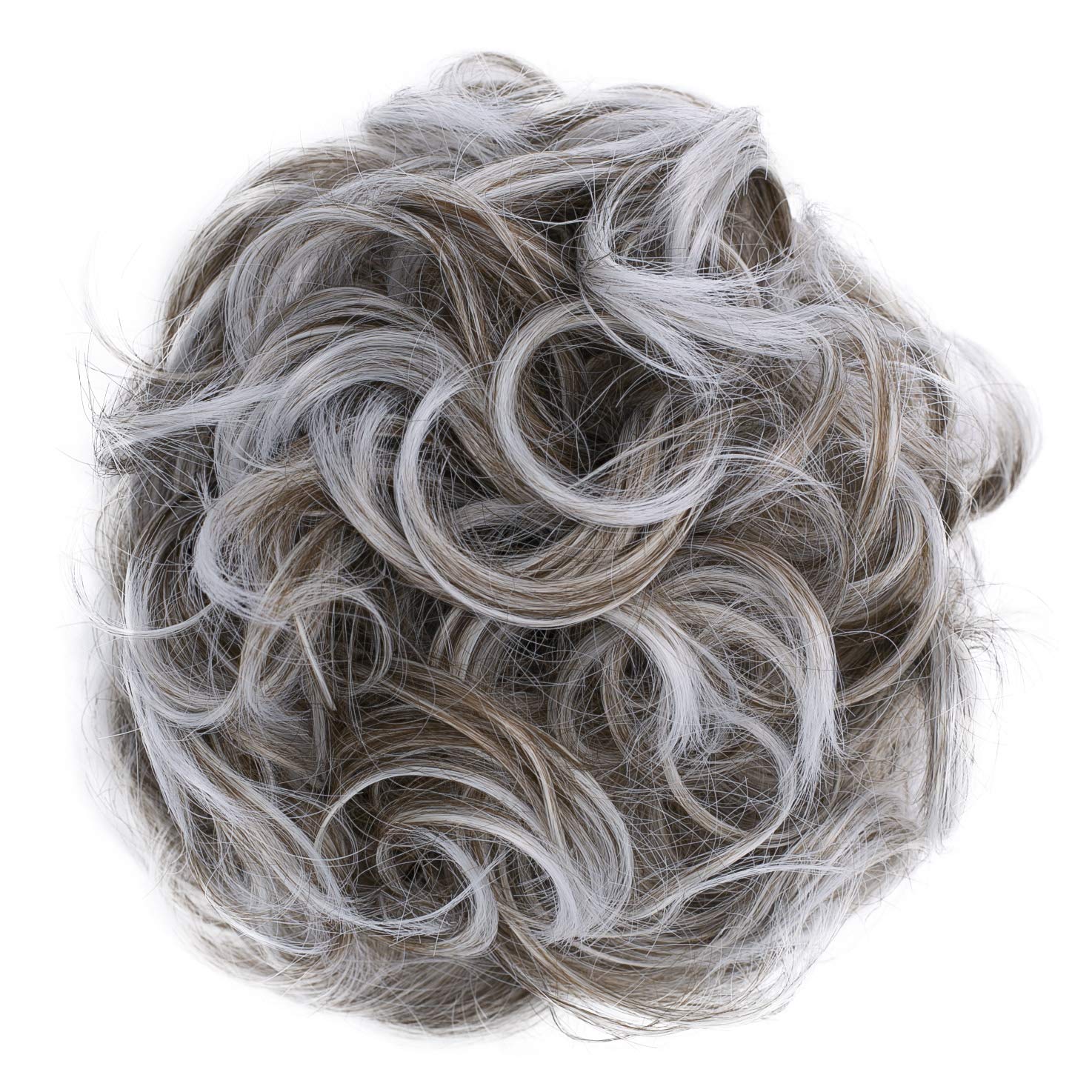 CAISHA Large Hairpiece Scrunchy Instant Updo Curly Messy Bun Light Brown Gray Mix G24E