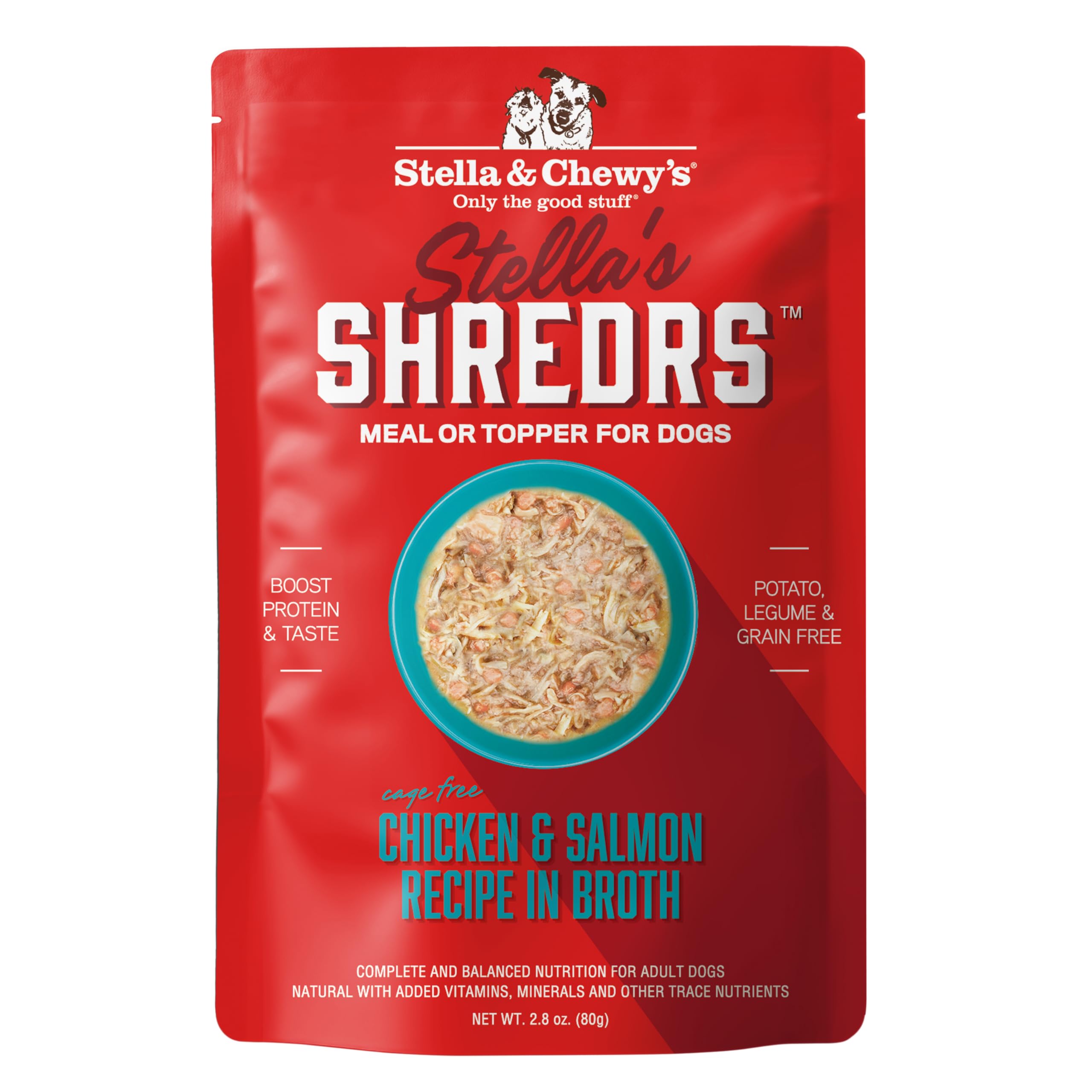 Stella & Chewy's Cage Free Chicken & Salmon Shredrs - Premium Dog Food Pouches - Perfect For Picky Eaters- 24 Pack, 2.8oz Each Image