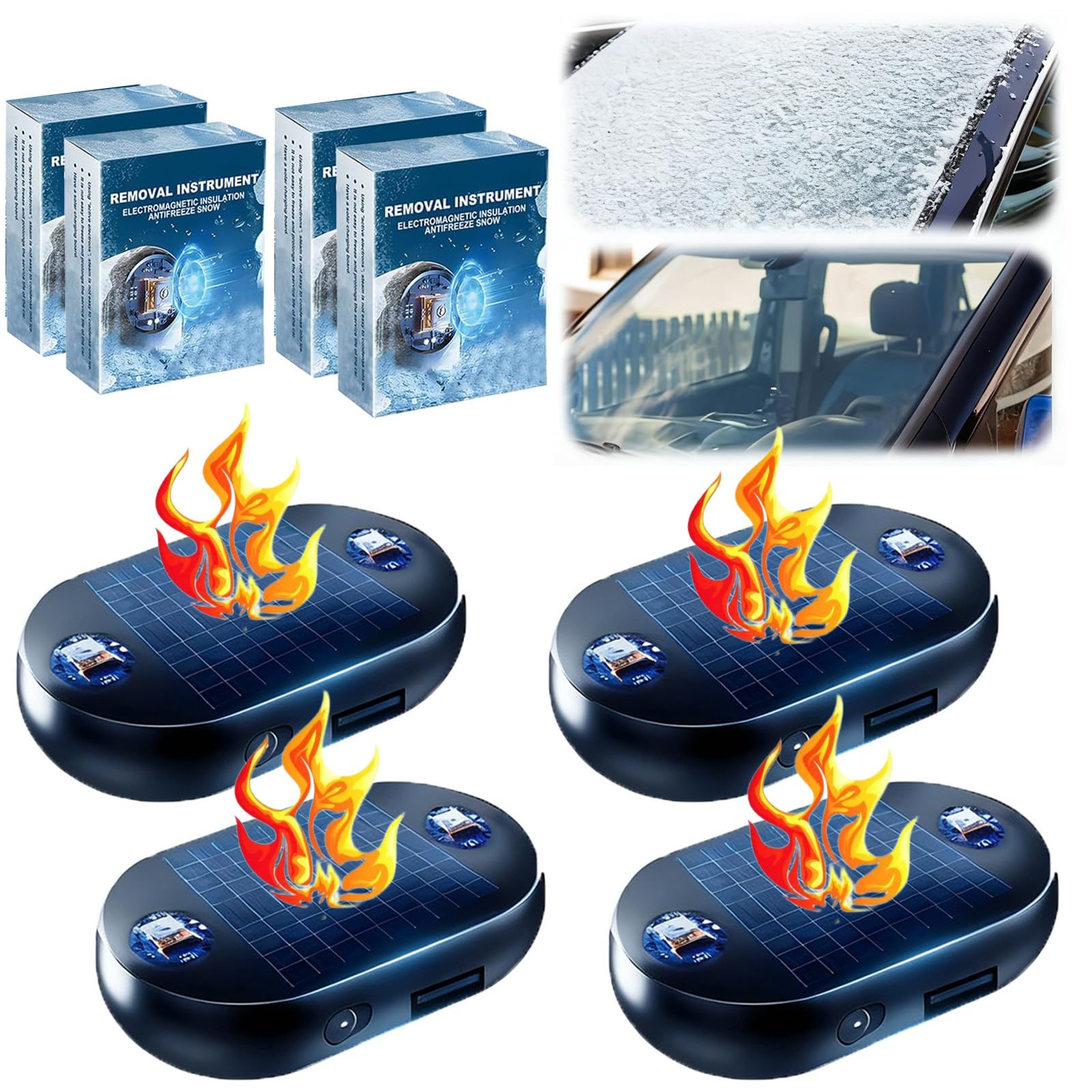 Photo 1 of ?4PCS? Anti-Freeze Electromagnetic Car Snow Removal Device, Car Interference Antifreeze Device, 2-in-1 Car Defroster and Dummy Anti-Theft Alarm with Flashing LED, Electromagnetic Snow Melter