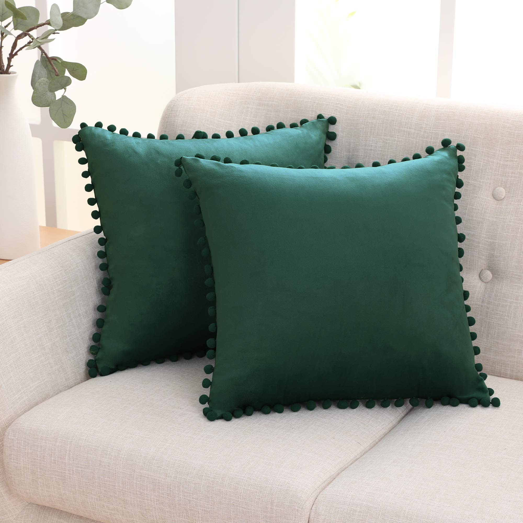 Deconovo Set of 2 Velvet Cushion Covers for Living Room 55 x 55 cm Christmas Tree Green