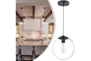 KoKo&Yukina 10" Globe Pendant Light Black Mid Century Pendant Light Mid Century Adjustable Hanging Light Fixture Matte Black Finished with Clear Glass Lampshade for Dining Room Bedroom Kitchen Island