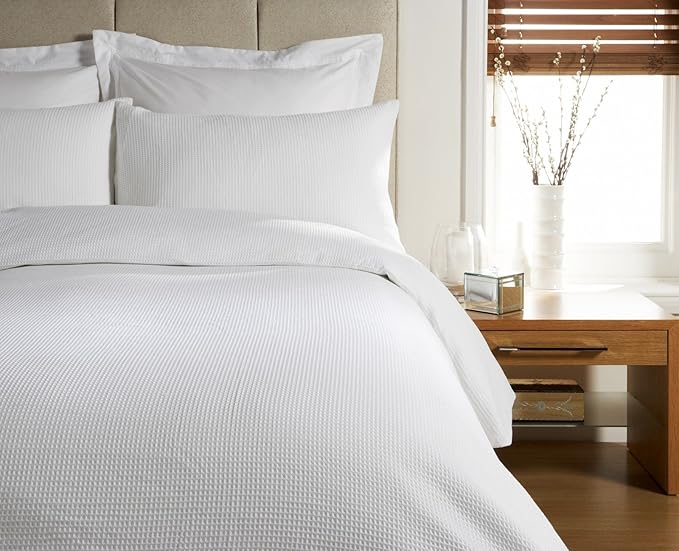 WHITE SINGLE Bed Size WAFFLE Print, Duvet Cover and Pillow Cases Bedding Set Amazon.co.uk