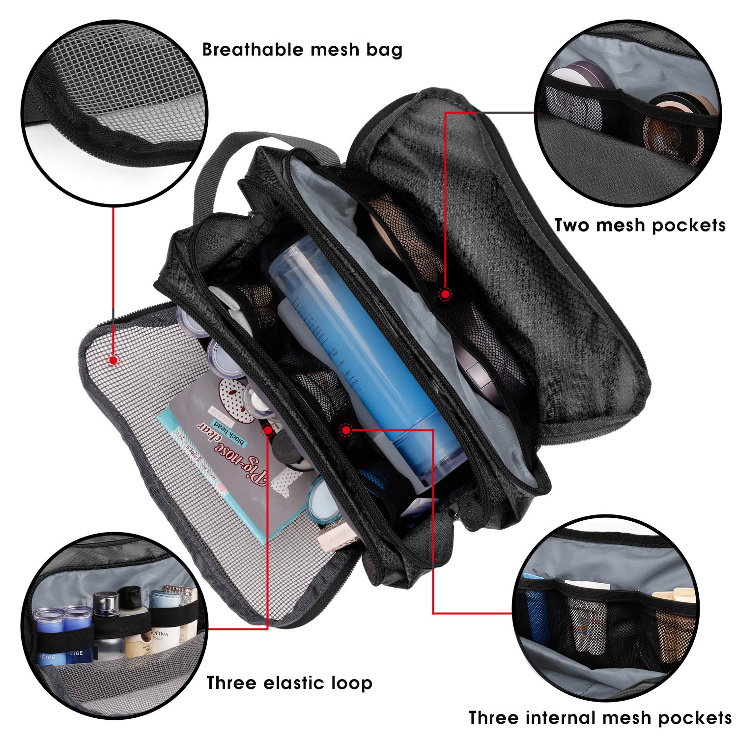Toiletry Bag Small Nylon Dopp Kit Lightweight Shaving Bag for Men and Women (Black) : Beauty