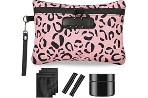 IDEATECH Smell Proof Bag, Dog-Tested Smell Proof Containers with Lock, Smell Proof Stash Bag, Money Safe Organizer, Odor Proof Case Storage Bags for Your Accessories, Smell Proof Pouch Gifts (Leopard Pink)