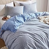 Hyde Lane Linen Duvet Cover Set Queen Size, 3Pcs Textured French Flax Linen Cotton Blend Bedding Set, Natural and Organic, Soft and Breathable, with 2 Pillow Shams, 90"x90", Blue