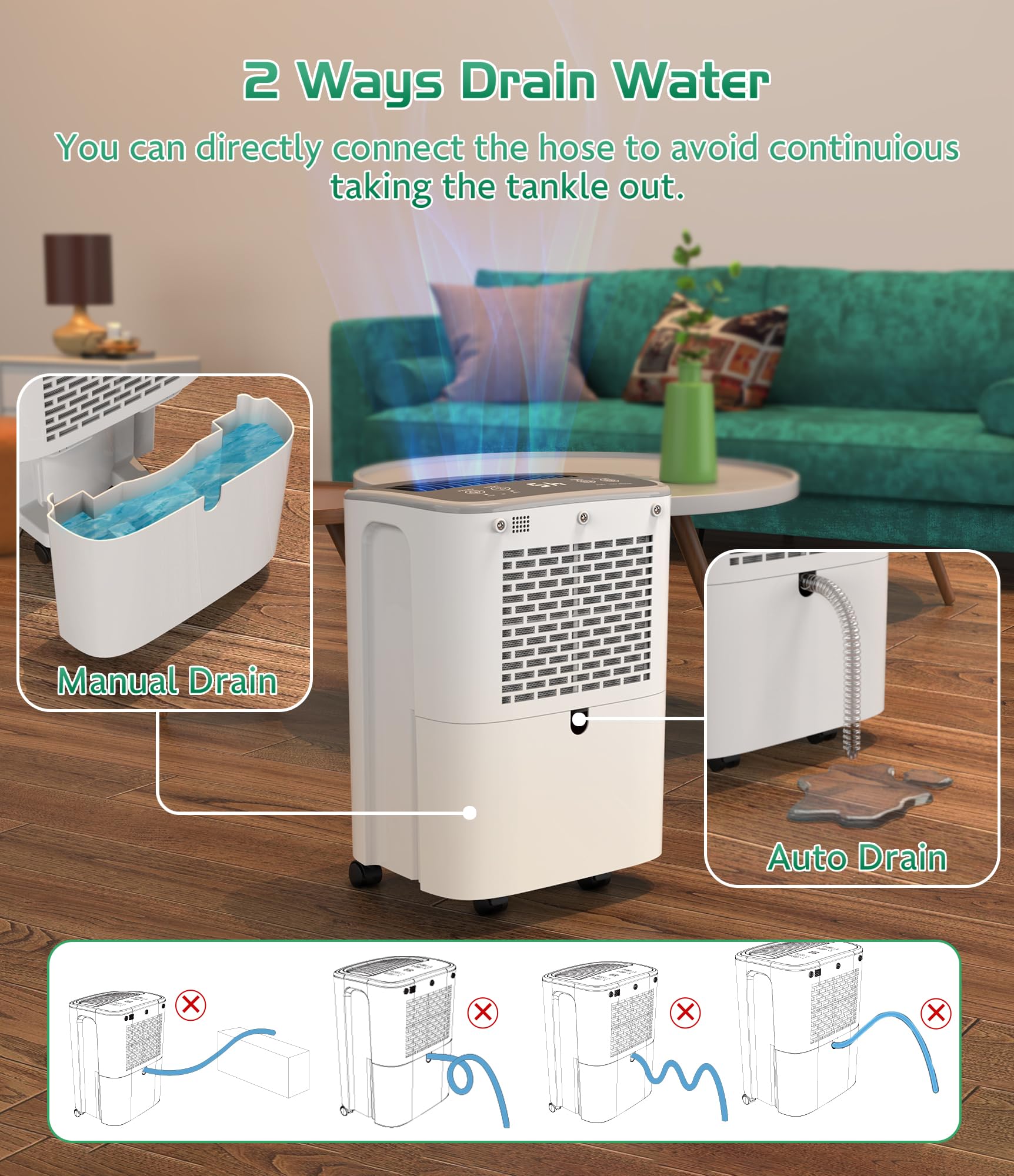 Dehumidifier 2500 Sq.Ft 30 Pint, Dehumidifiers with Drain Hose, 0.66 Gallon Water Tank, RUWORA Dehumidifiers for Home Basement Bedroom Bathroom, Overflow Protection, 24H Timer