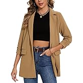 MINTLIMIT Women's Casual Long Blazer 3/4 Ruched Sleeve Lapel Button Front Work Office Blazers Suit Jacket with Pockets