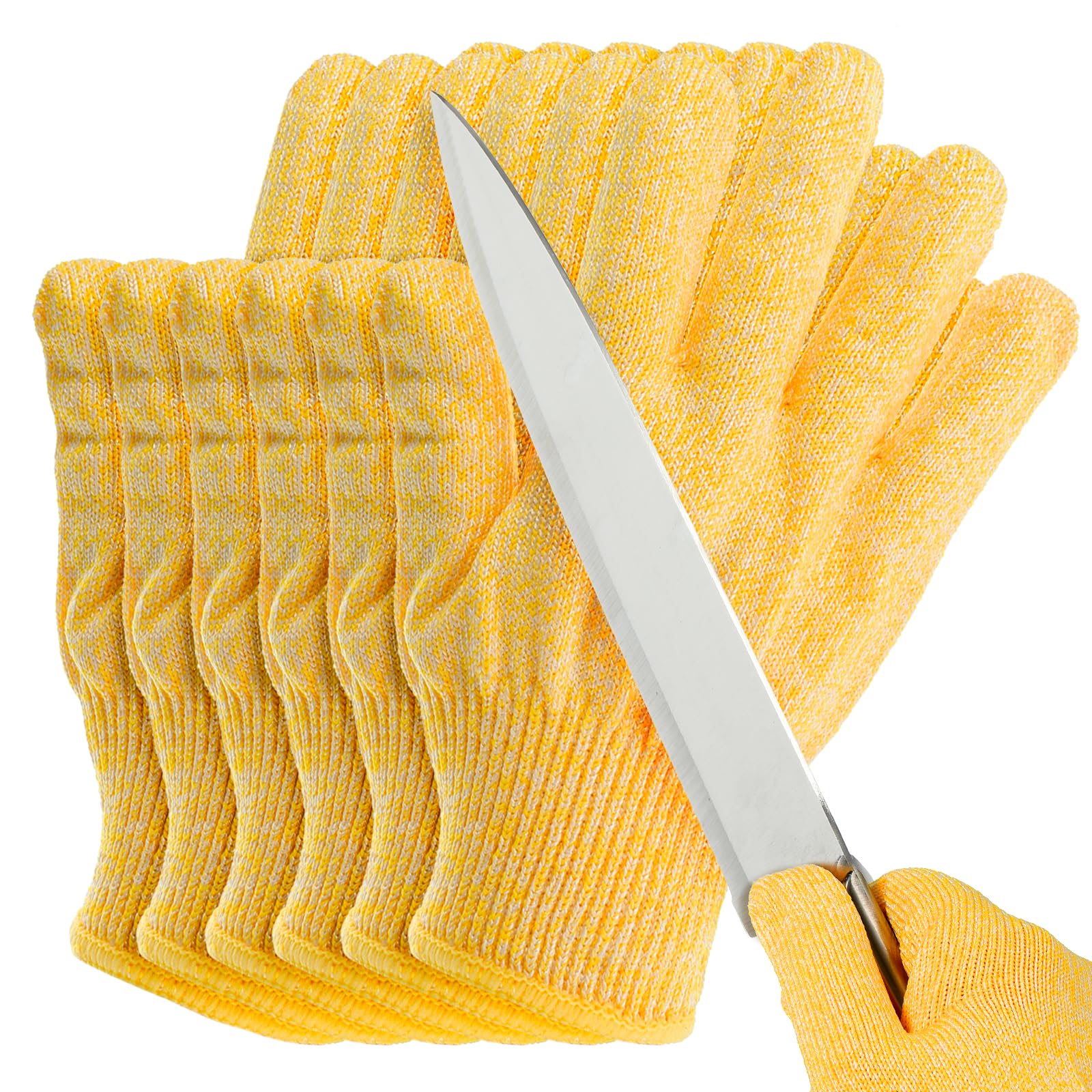 PATIKIL Cut Resistant Gloves, 6 Pair Level 5 Protection Anti Cutting Gloves Cut Proof Gloves for Kitchen Wood Carving Working, Large, Yellow