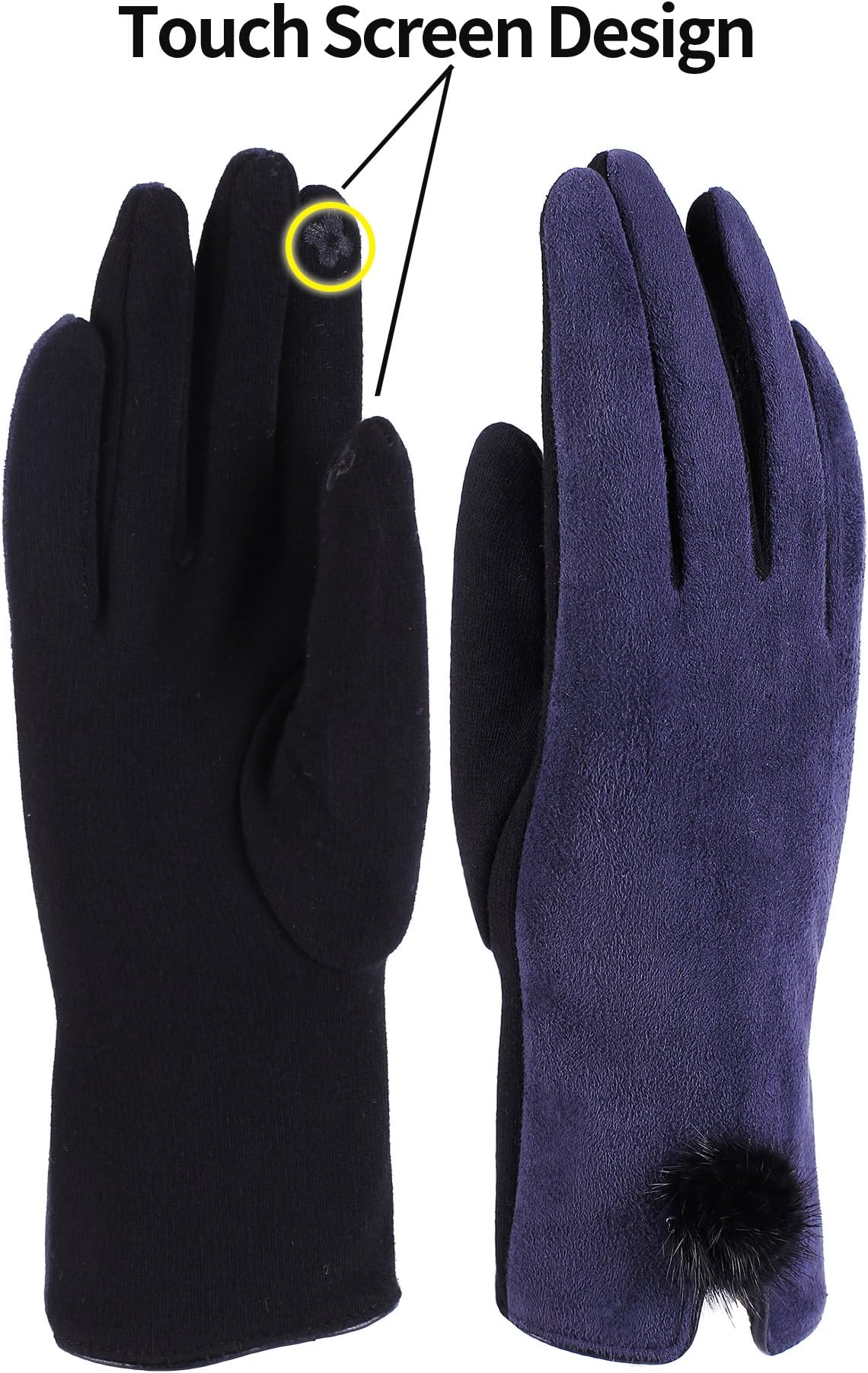 Women Winter Gloves Touch Screen Thick Warm Hand Outdoor Mittens Gloves RED (Fleece Lining)