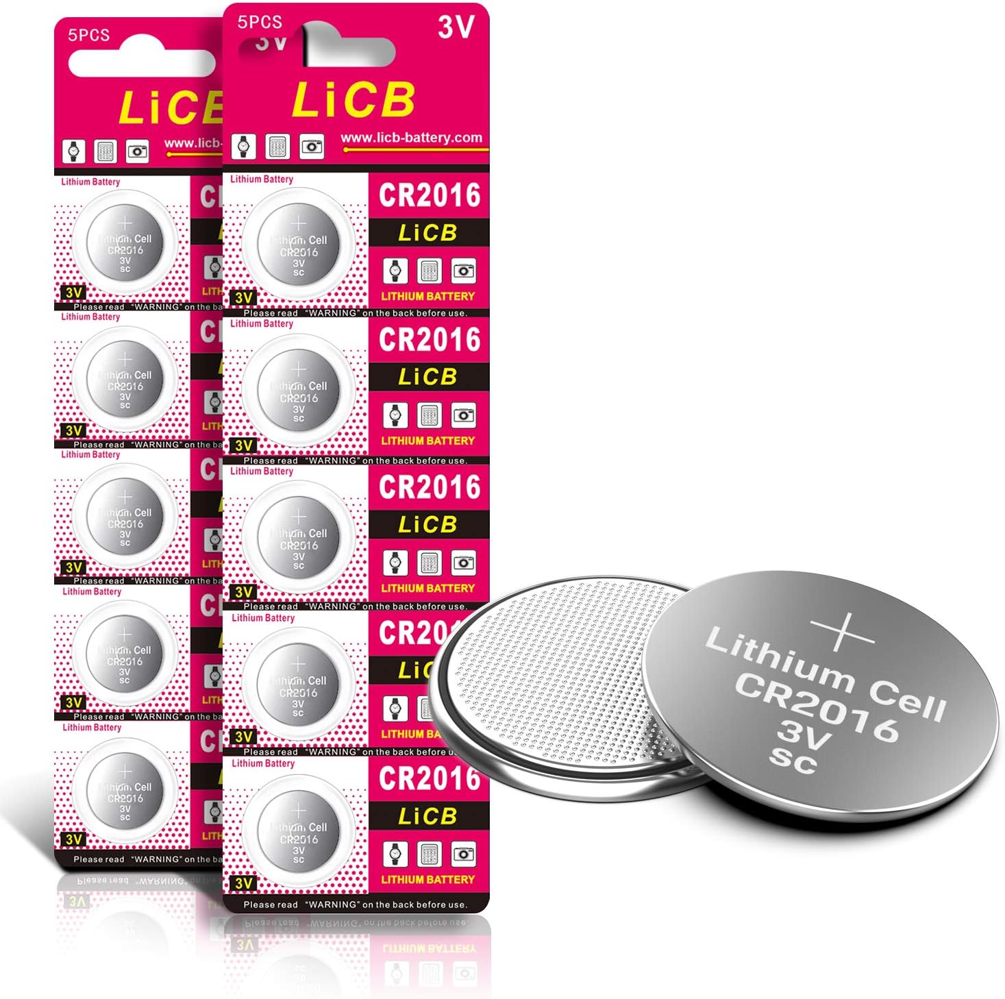 LiCB 10 PCS CR2016 3V Lithium Battery, 5 Count (Pack of 2)