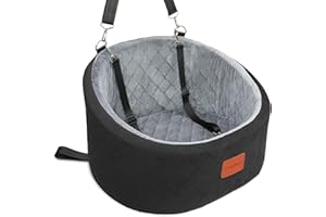 Lealchum Dog Car Seat for Small Dogs Up to 30 Lbs,Ultra Soft Fabric Fill in Comfy Memory Foam,Happy Pet Ride,2 Safety Dog Leashes,Fully Detachable and Washable,Anti Slip Base(Black/Grey)