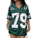 Plameil Jersey Shirts for Women Oversized Graphic Tees Men Y2K Tops V Neck Cute Streetwear T Shirt Football Jersey