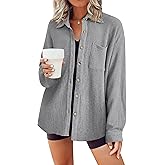 HOTOUCH Waffle Button Down Shirts for Women Dressy Casual Work Shacket V Neck Long Sleeve Lightweight Tops with Pocket