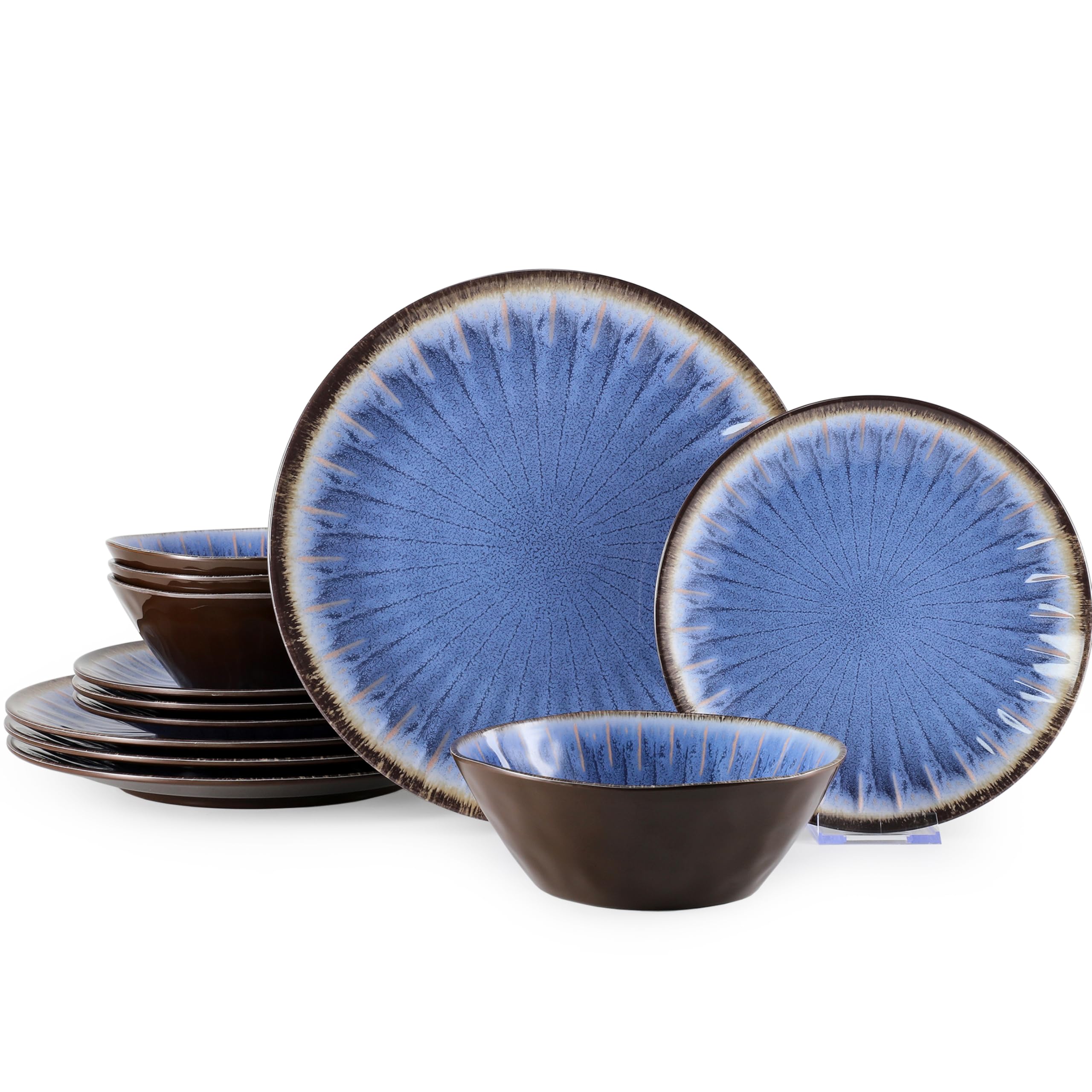 Photo 1 of Gufaith Melamine Dinnerware Sets 12 Pcs, Plates and Bowls Sets, Melamine Plates, Outdoor Dishes Sets, Unbreakable Dinnerware, Serving Dishes for Entertaining, Dishwasher Safe, BPA Free (Classic Blue)