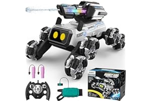 SIMREX Robot Dog RC Stunt Car Toys - Gesture Sensing Remote Control car with Mecanum Wheels, LED Eyes, 3 Sound Effects,Water-Shooting Turret & RGB Lights,Birthday Gift for Kids Boys Girls