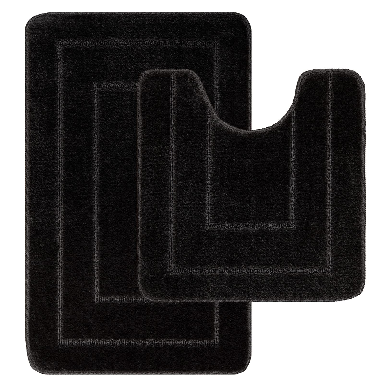 Lifestyle comfort ltd LSC Non Slip Bath Mat 2 Piece Ichra Extra Soft Water Absorbent Bathroom Mats 100% Polypropylene Pedestal Bath Rug Shower Bath Mat Bathroom Rug for Toilet (BLACK)