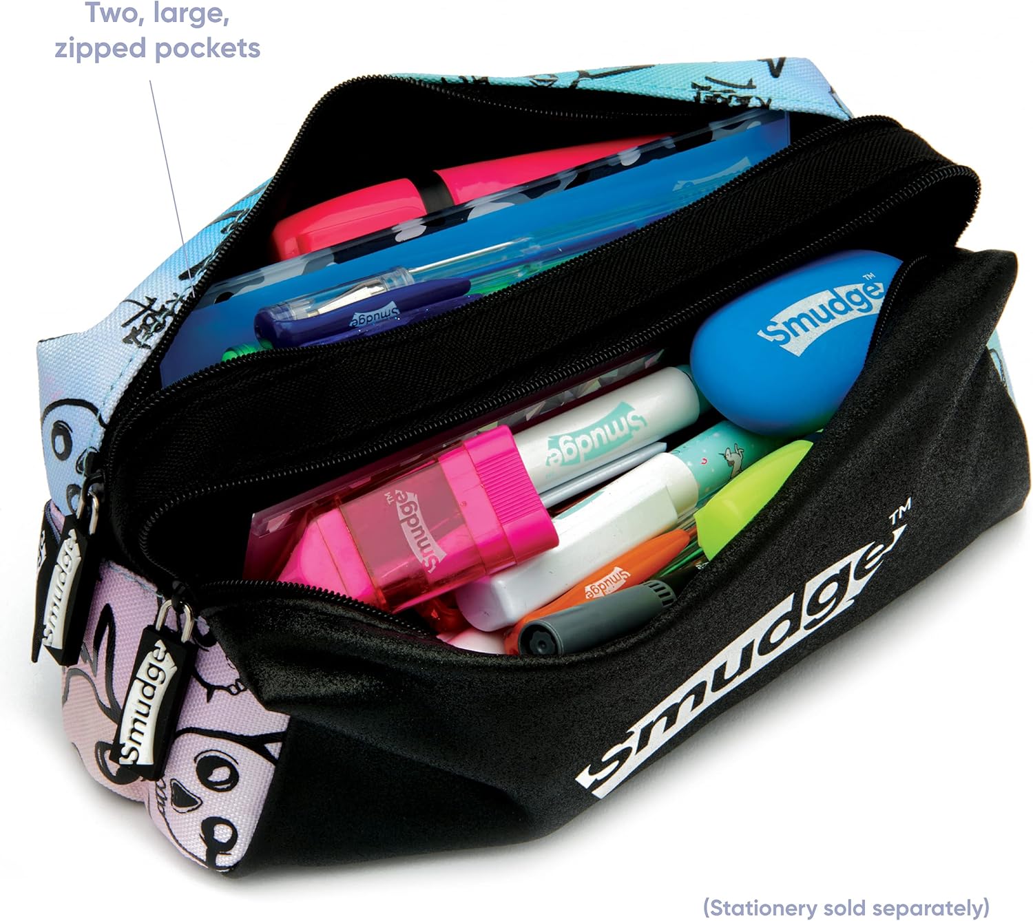 Smudge Stationery Multi-Coloured Pencil Case for Girls - Large Pencil Case with Two Zippered Pockets to Hold All Your School Stationery - Image 5