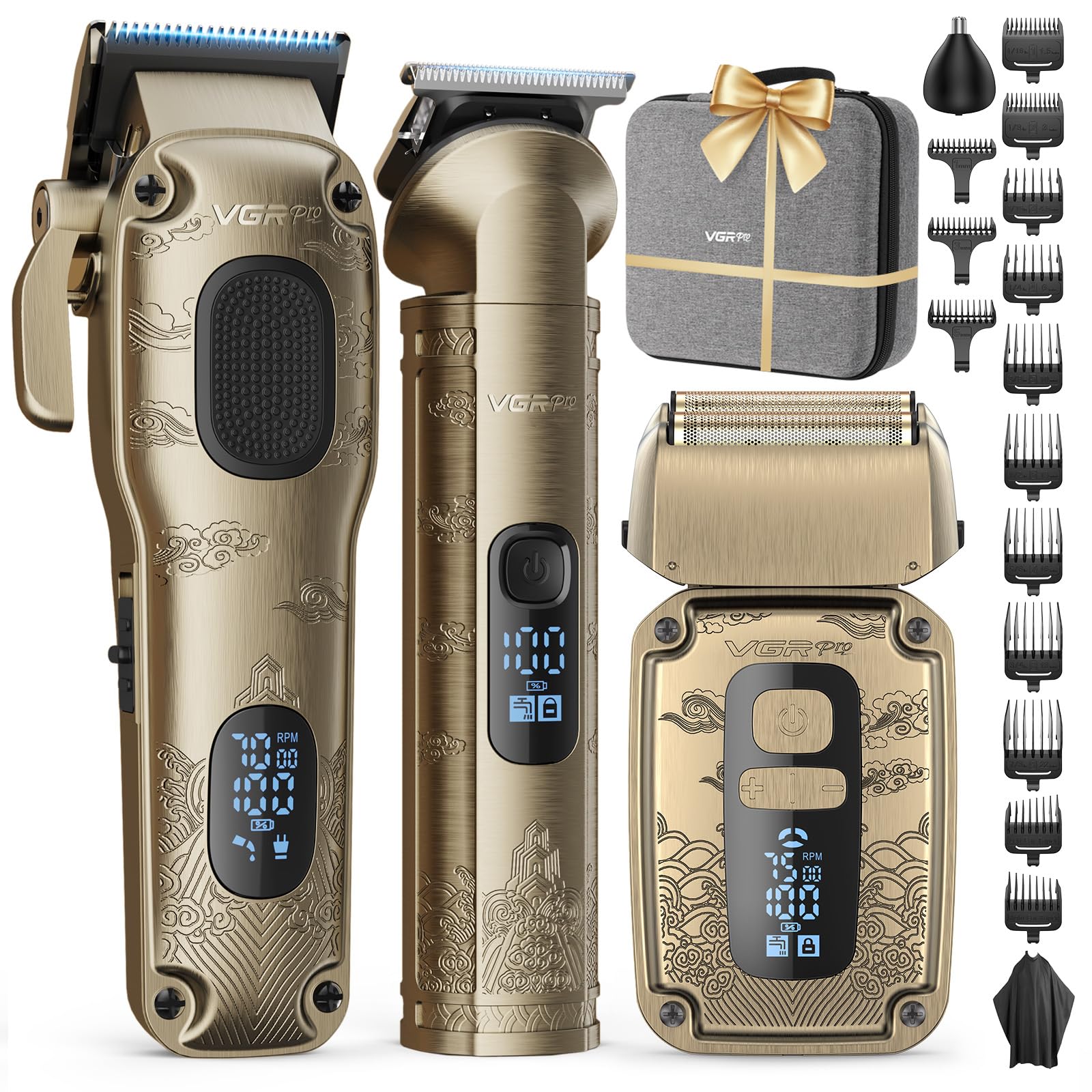 Photo 1 of Vgrpro Hair Clippers & Trimmers Set for Men Professional, Waterproof Electric Razor Foil Shaver for Men Face Beard, Cordless for Hair Cutting, 4-Speed Setting, LED Battery Display, Barber or Home Use