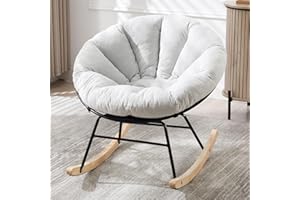NIOIIKIT Nursery Saucer Rocking Chair, Corduroy Upholstered Round Glider Chair, Nursing Chair with Comfy Cushion, Tufted Papasan Chair, Cozy Reading Chair for Living Room, Bedroom (Beige)