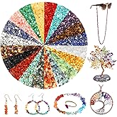 Natural Stone Chip Beads - 1200PCS Mixed Color Healing Crystal Rock Beads - 20 Colors - Hole Drilled for DIY Art Crafts (20 Colors - 1200PCS)