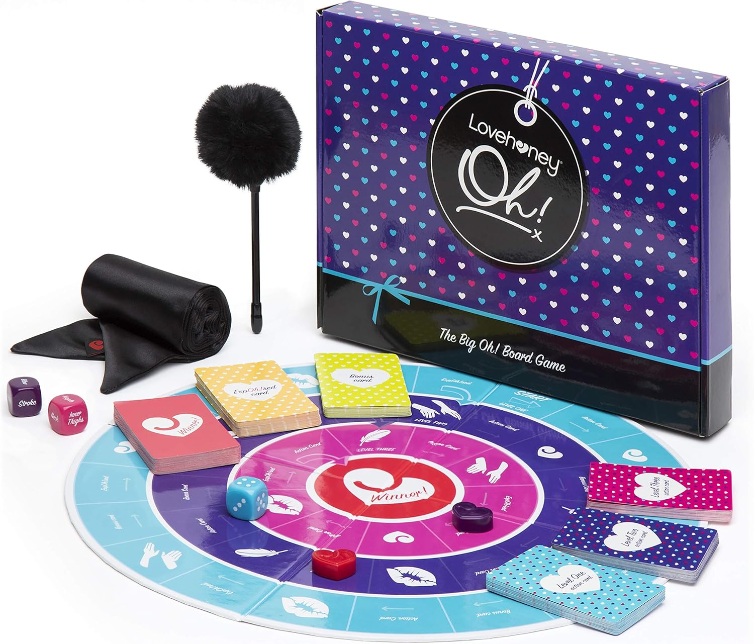 Lovehoney Oh! Adult Board Game for Couples with Blindfold Cards and Tickler, Multicoloured