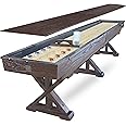 12 FT Solid Wood Shuffleboard Table, Comes in 2 6' Pieces Goes Around Stairs & Hallways, Multi Game Includes Bowling Pin Set & More