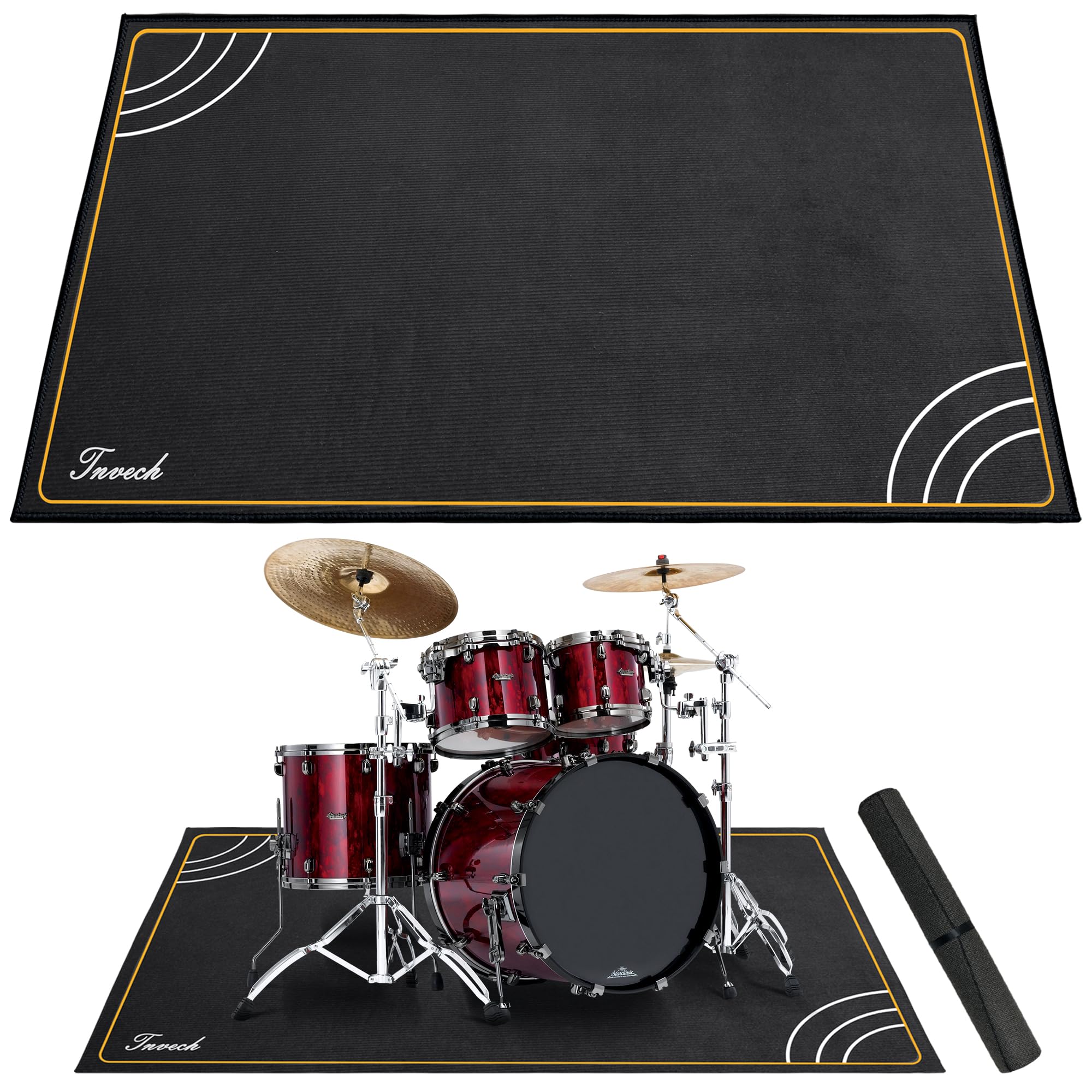Photo 1 of Invech 4 x 6 Ft Drum Rug with Non-Slip Grip Bottom, Soundproof Drum Floor Mat, Accessories Gift for Drummers (Black)