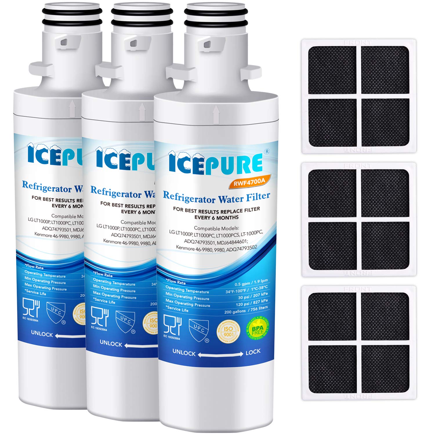 ICEPURE LT1000P Refrigerator Water Filter and Air Filter, Compatible