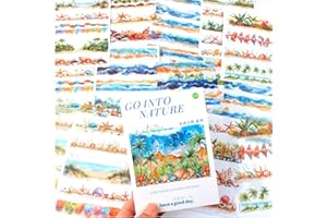 DWPETZO 20 Sheets Seaside Landscape Pre-Cut Journaling Stickers Book for Junk Journaling, Scrapbooking, Collage, Planner, Album, Transparent PET and Washi Stickers for Adults