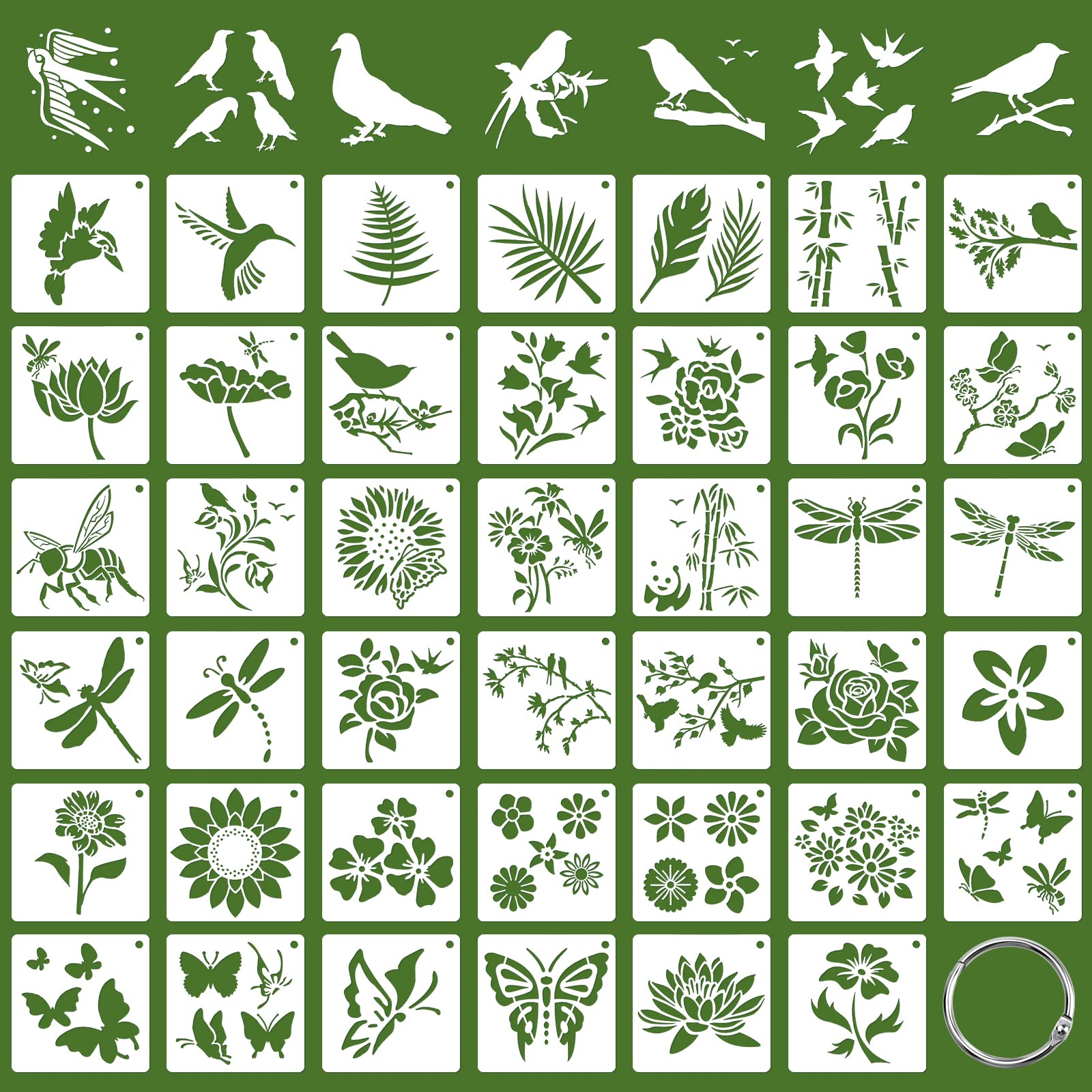 UMILKI 60Pcs Plastic Painting Stencils, 3 inch Reusable Stencil Template for Painting, Butterfly Bird Flower Leaf DIY Stencils for Craft on Wood Wall Paper Floor, white (TS-60)