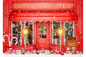 DePhoto Red Christmas Photo Backdrop Santa's Toy Shop Candy Cane in Snow World Xmas Family Holiday Party Banner Photography Background Supplies Decor Studio Prop PGT673A 7x5ft