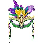 Mardi Gras Sequin Feathers Mask Venetian Carnival Masquerade Mask for Women Feather Decorations Halloween Party Cosplay