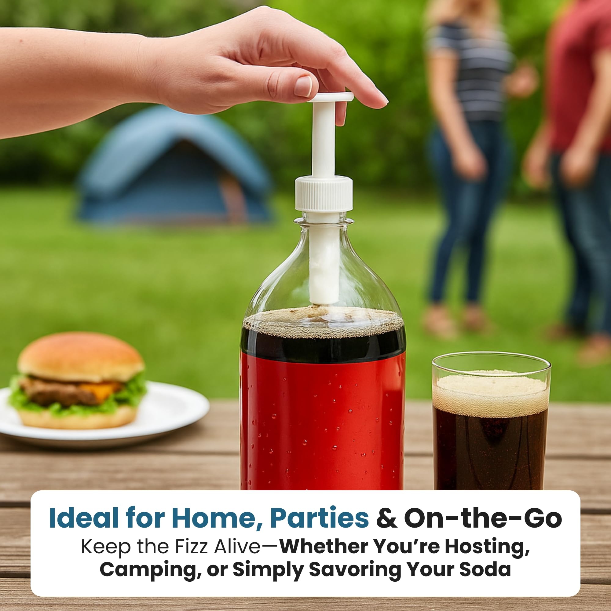 Jokari Fizz Keeper Pump Cap for 2 Liter Soda Bottles 2 Pack Pressurizing Carbonation Saver for Soft Drinks Reusable Cap Keeps Soda Fizzy Dishwasher Safe for 1 to 2 Liter Bottles