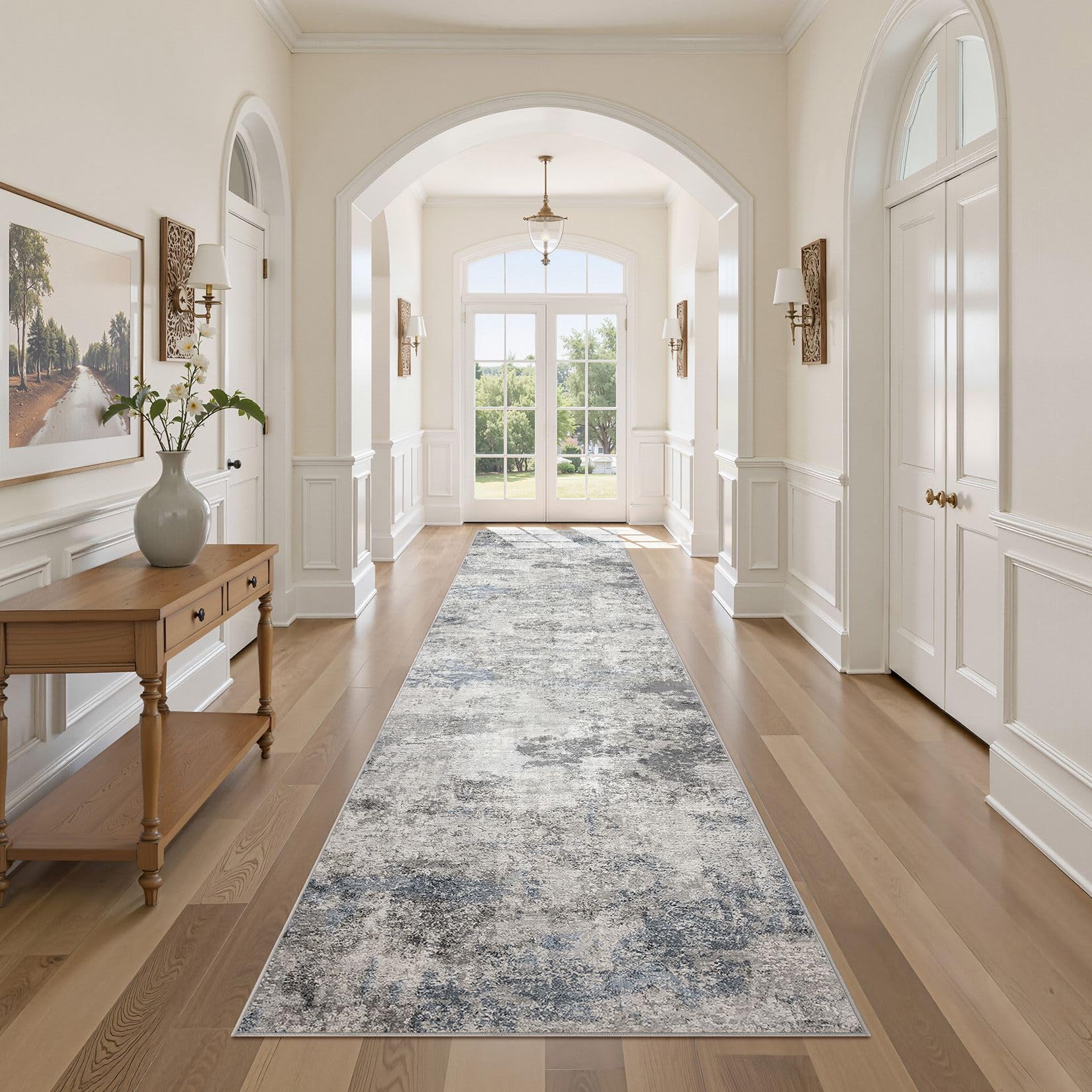 Photo 1 of DMOYEST ?3x12 Washable Runner Rug for Hallway Kitchen Low Pile - Abstract Carpet Runner for Entryway Bathroom Laundry Room Bedroom Dining Room Indoor Floor Mat - Grey Blue