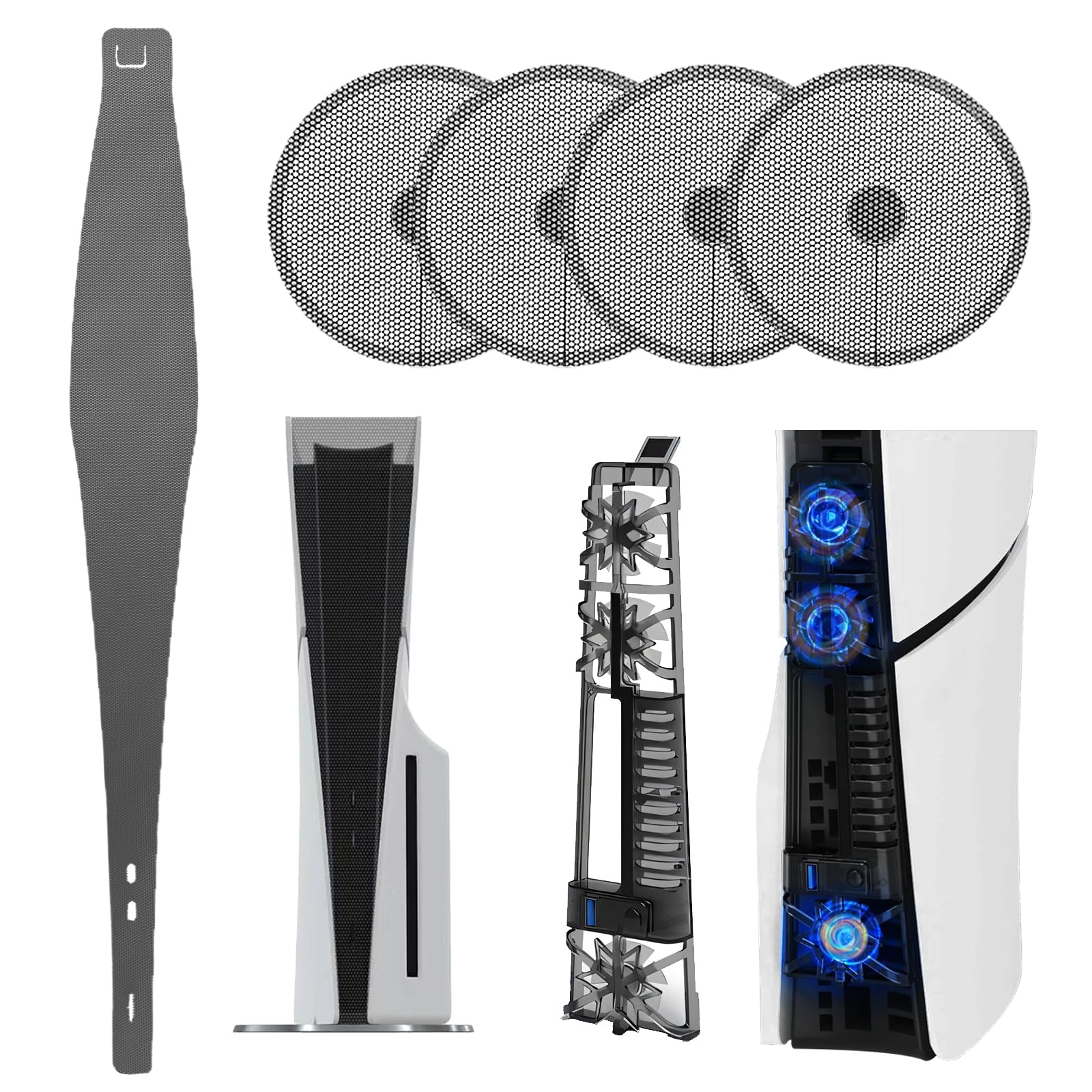 Photo 1 of Dust Cover for PS5 Slim, Fan Filter, RGB Light Cooling Fan, Heatsink, Pets Hair Anti-dust Cover Dustproof for PlayStation 5 Slim Optical Drive/Digital Version Accessories Kit