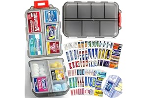DIY Grey Pill Organizer with 147 Labels, Small Medicine Case Daily Pills Container Mini Pocket Pharmacy (Grey)