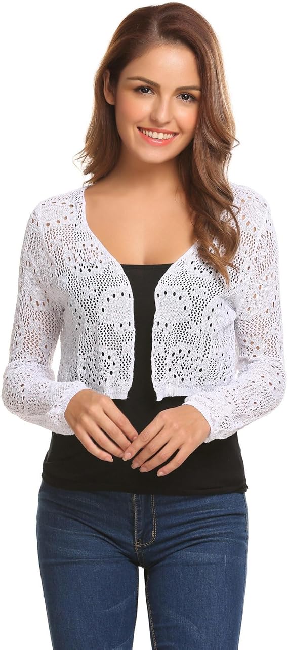 Amazoncom ELESOL Womens Lace Crochet Knitted Bolero Shrug 34 Sleeve Cardigan Sweater WhiteM 7 key fashion trends that will dominate in 2022