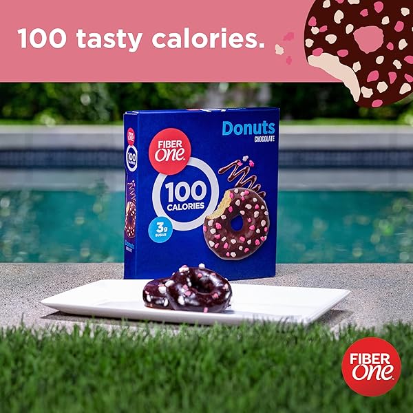 FIBER ONE 100 CALORIE DONUTS, CHOCOLATE SNACKS, 3G SUGAR, 4 CT, 3.28 OZ